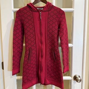 Athleta Spooner Summit‎ Cardigan Jacket Fair Isle Nordic Long Line Full Zip Gray